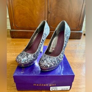 Madden Girl Silver Sparkling Sequin Platform 5” Stiletto “Trebel” Heels - 8.5